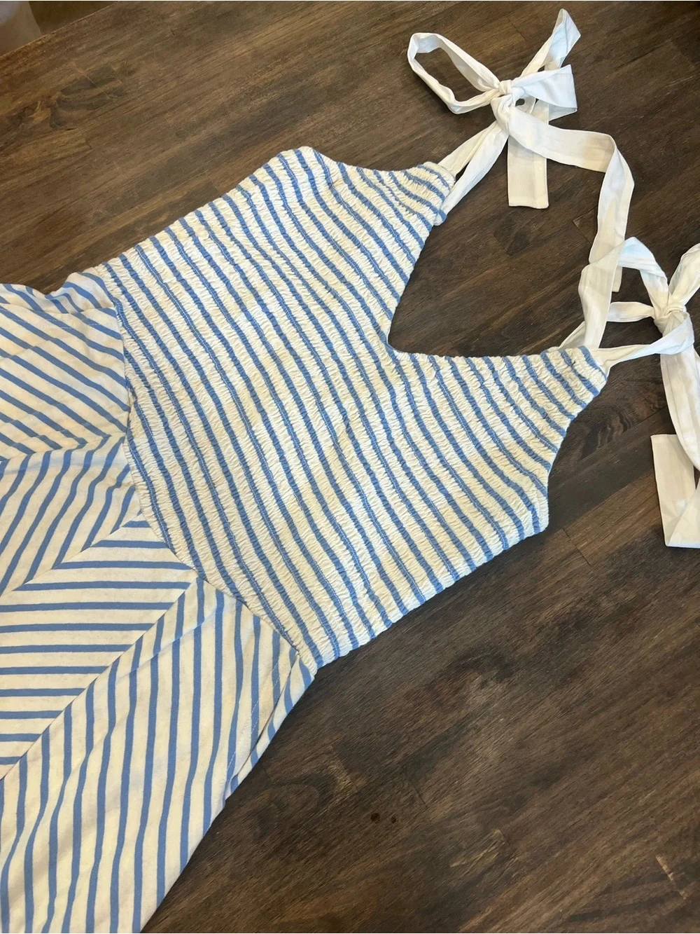 Free People Blue and White Striped Tie-Shoulder Maxi Dress